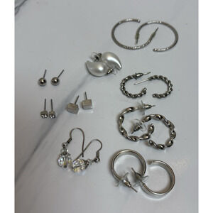 Mixed Lot Silver Tone Earrings Hoops Studs Dangle Faux Pearl Assorted Styles